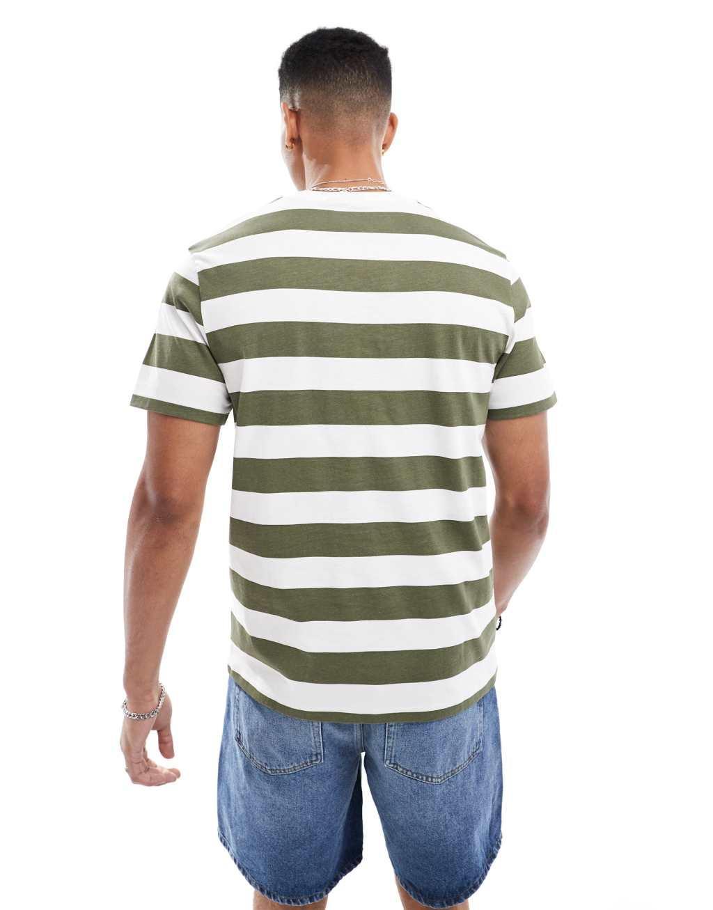 ASOS DESIGN striped t-shirt in olive and white Product Image