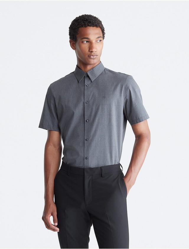 Calvin Klein Mens Windowpane Slim Stretch Short Sleeve Button-Down Shirt - Blue - XXL Product Image