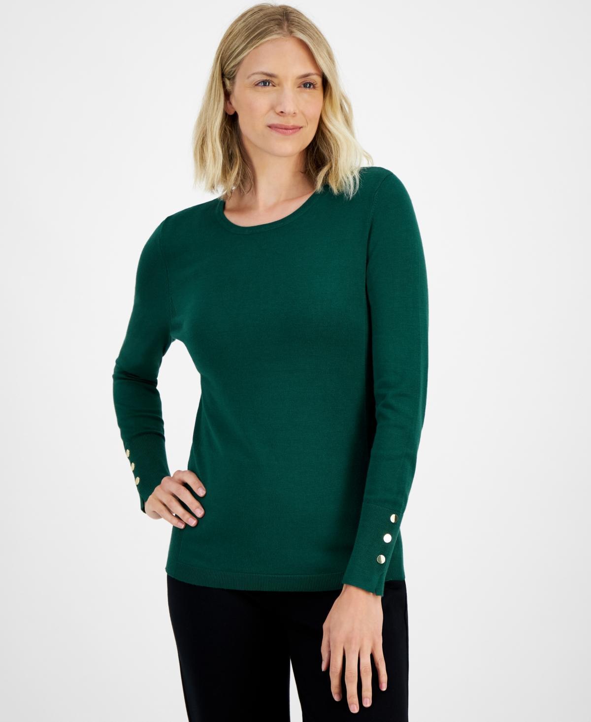 Jm Collection Womens Button-Sleeve Crewneck Sweater, Created for Macys Product Image