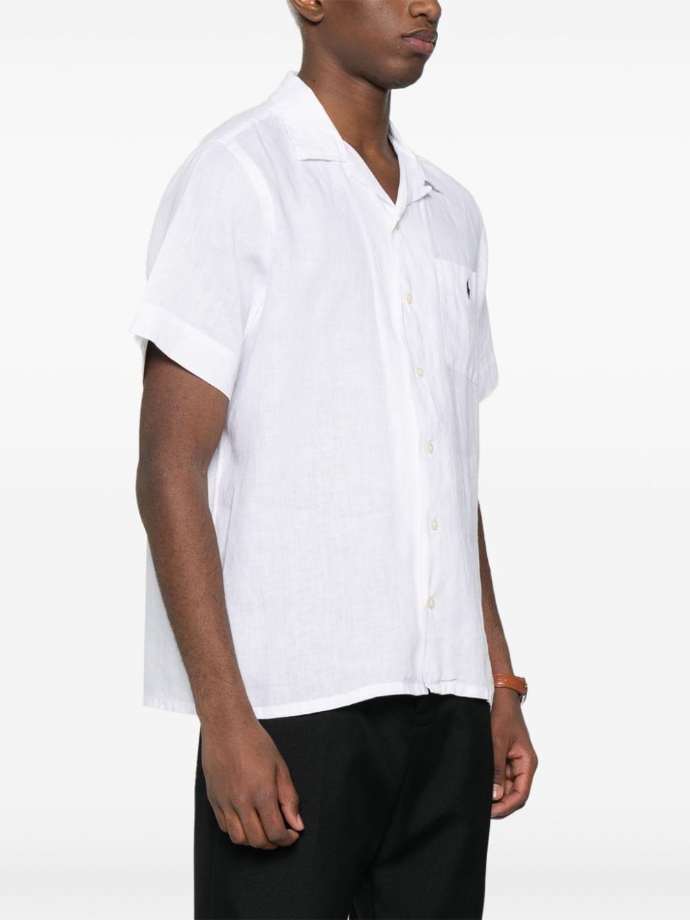 Polo-pony-embroidery Linen Shirt In White Product Image