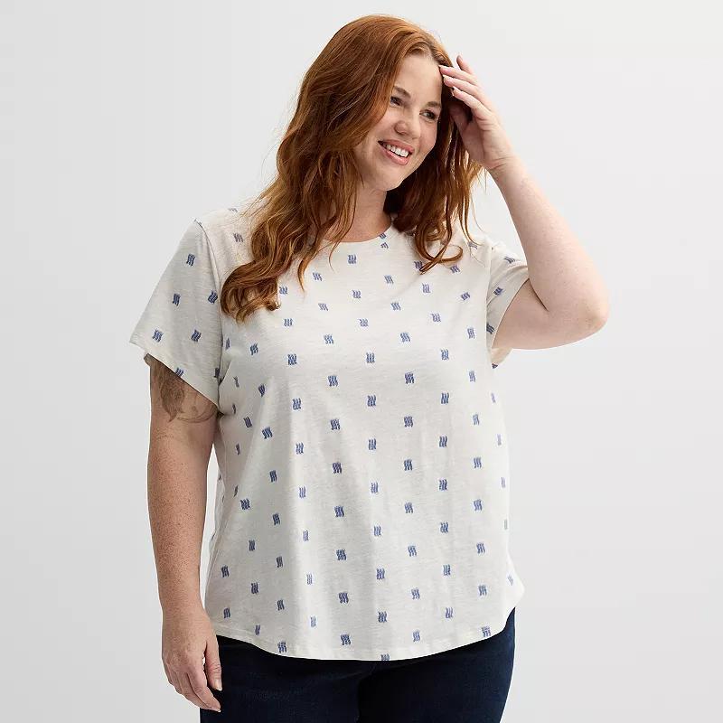 Plus Size Sonoma Goods For Life Short-Sleeve Crew Tee, Womens Blue Cream Dye Product Image