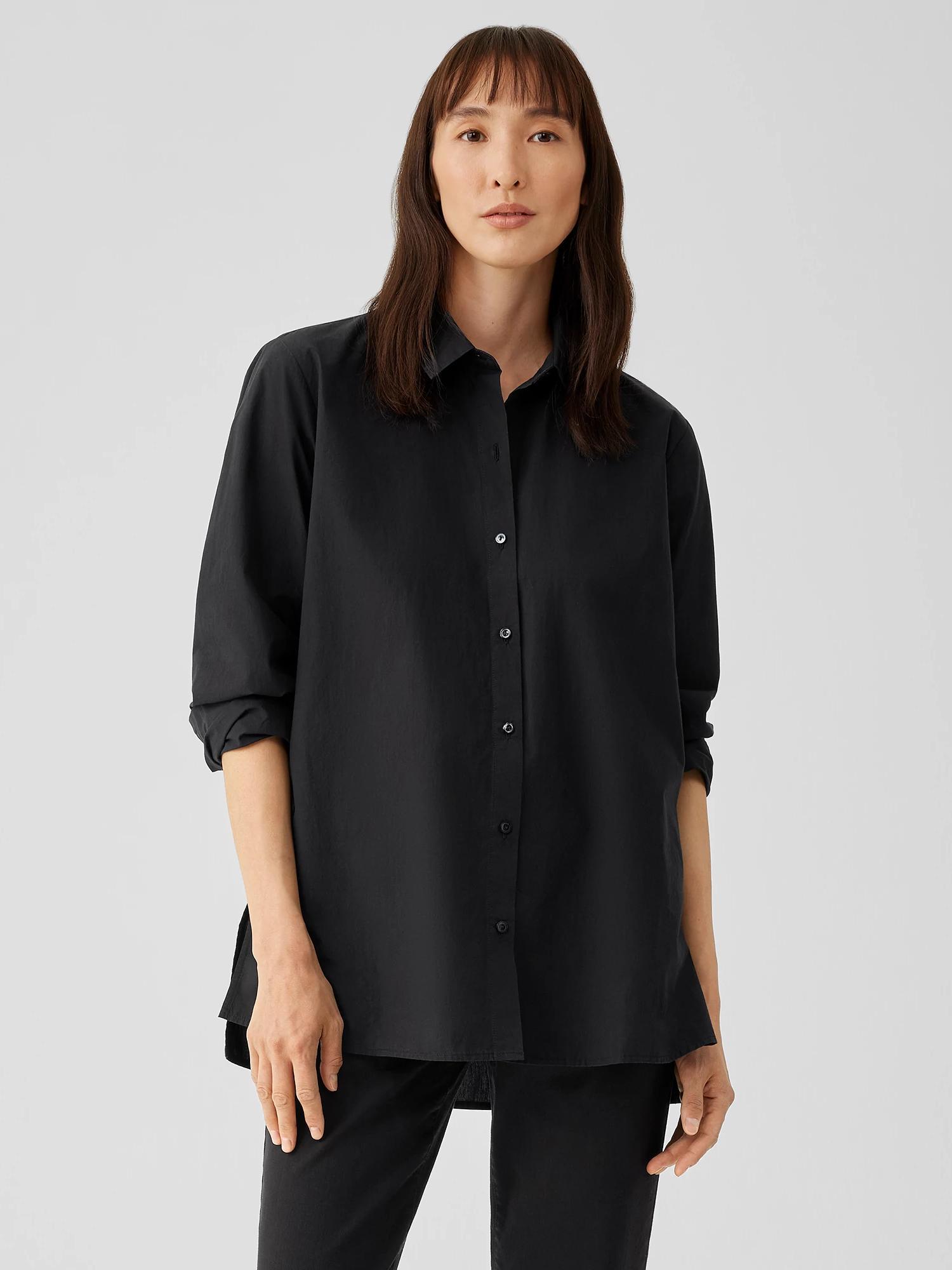 EILEEN FISHER Washed Organic Cotton Poplin Classic Collar Shirtfemale Product Image