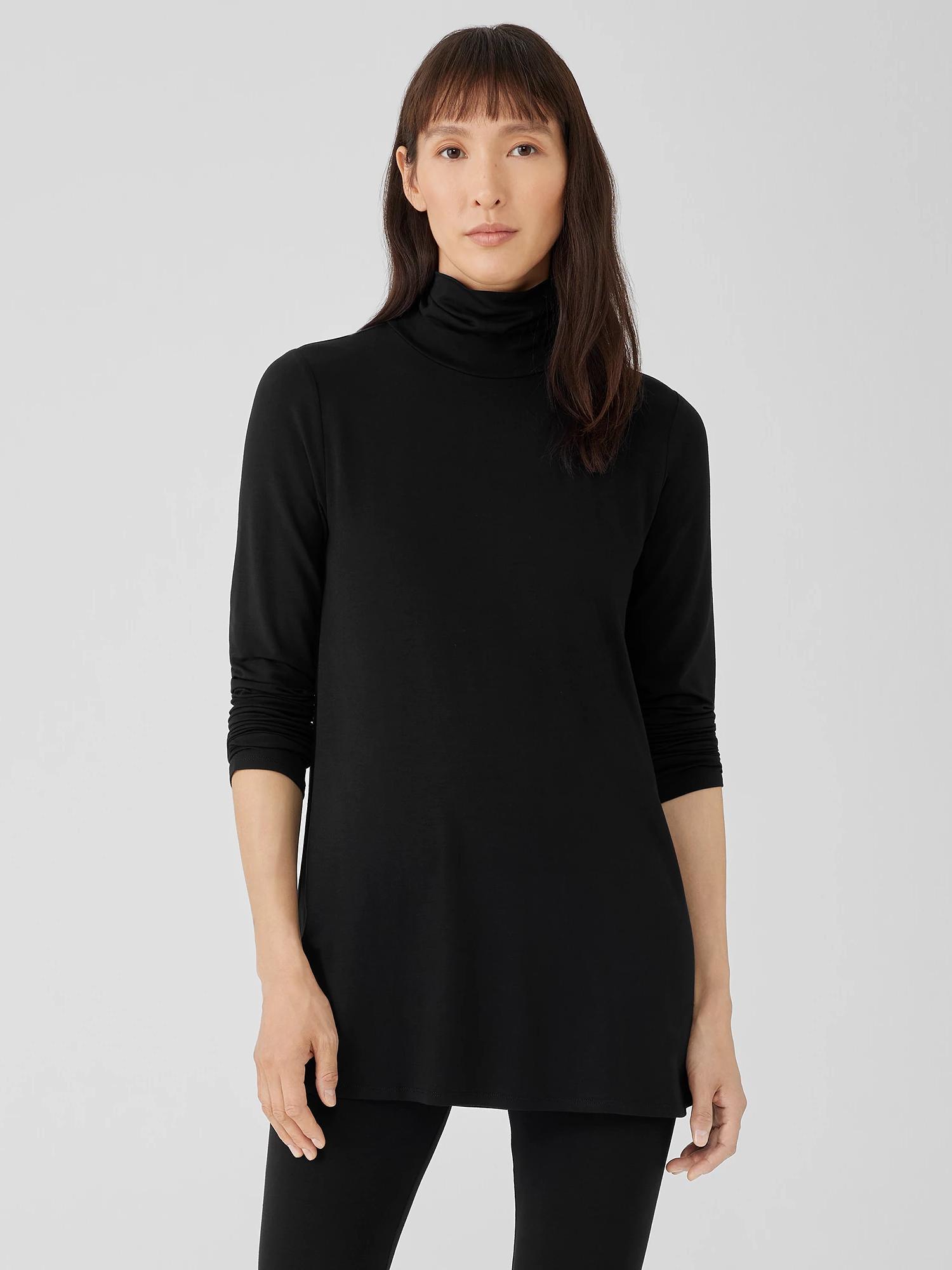 EILEEN FISHER Fine Jersey Scrunch Neck Long Topfemale product image