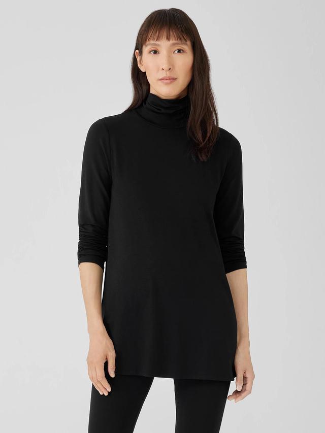 EILEEN FISHER Fine Jersey Scrunch Neck Long Topfemale Product Image