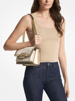 Heather Large Canvas and Metallic Faux Leather Shoulder Bag Product Image