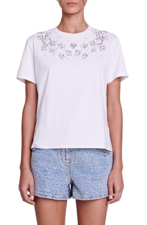 maje Floral Rhinestone Cotton T-Shirt Product Image