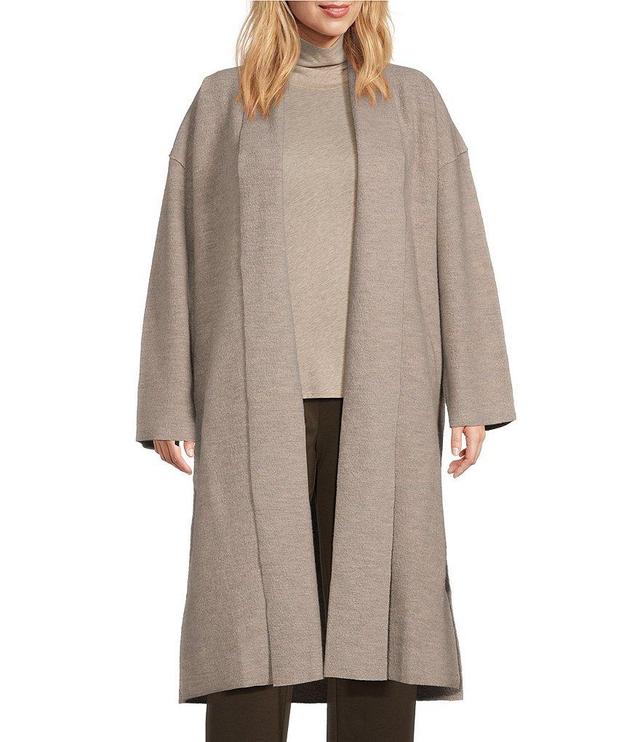 Eileen Fisher Plus Size Soft Wool Stand Collar Long Sleeve Side Pocket Open-Front Long Coat Product Image