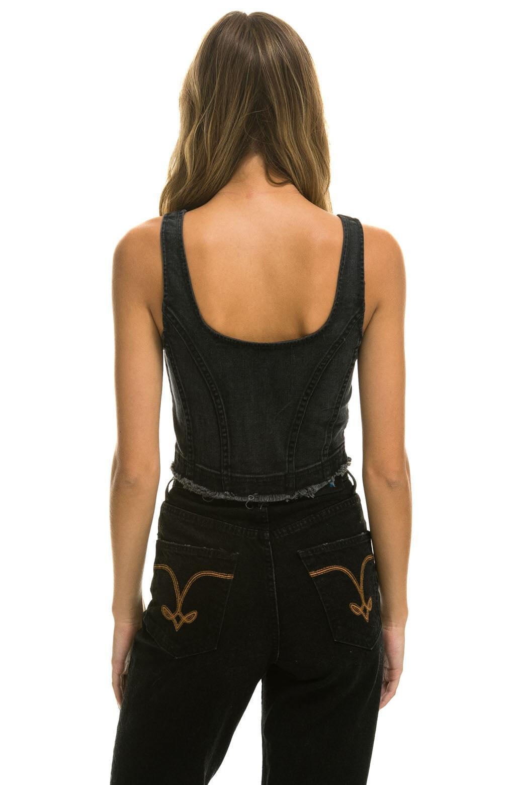 DENIM TOP ZIP FRONT BUSTIER - VINTAGE BLACK Female Product Image