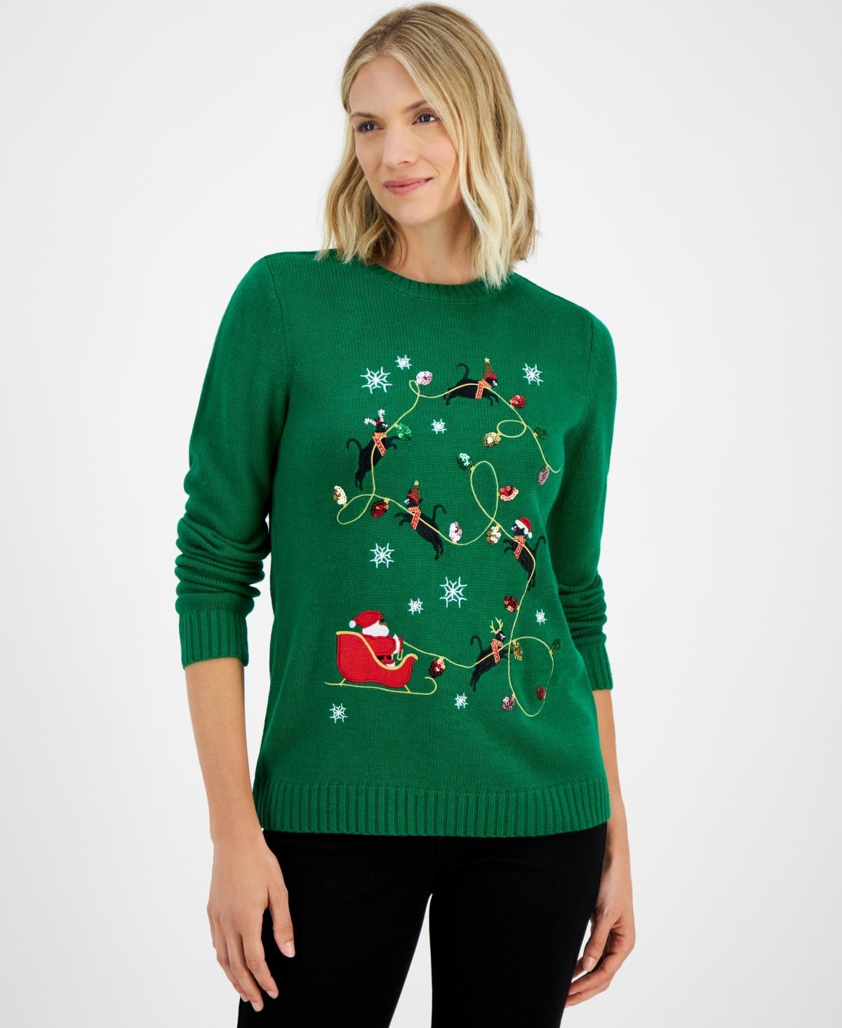 Charter Club Womens Kitten Sleigh Crewneck Sweater, Created for Macys Product Image