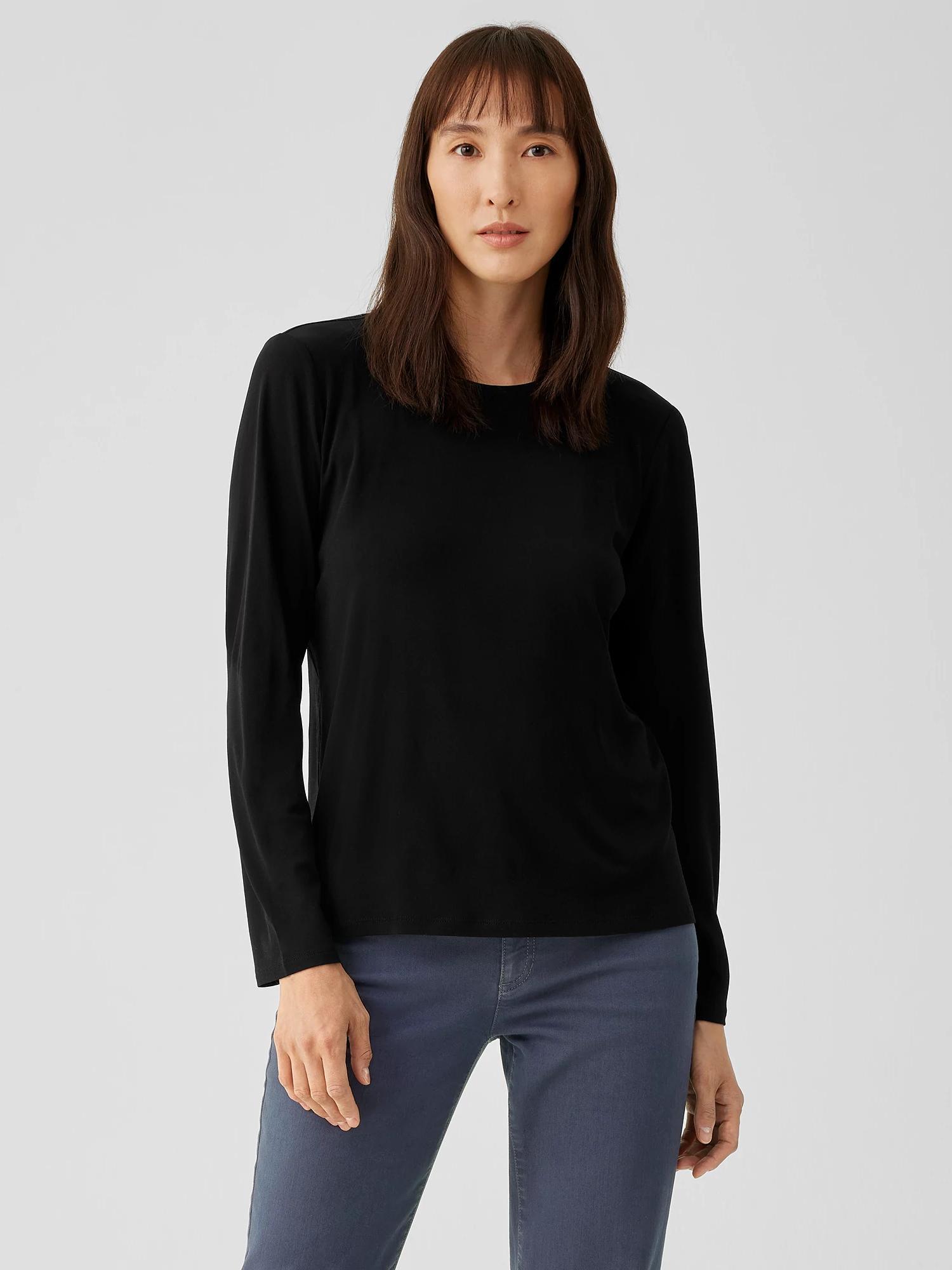 EILEEN FISHER Stretch Silk Jersey Crew Neck Topfemale product image