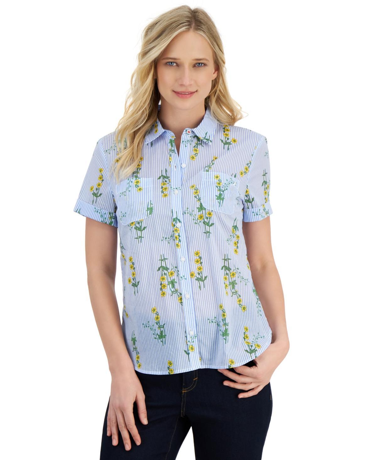 Nautica Jeans Womens Floral-Print Button-Down Camp Shirt Product Image