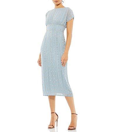 Womens Beaded Mesh Column Midi-Dress Product Image