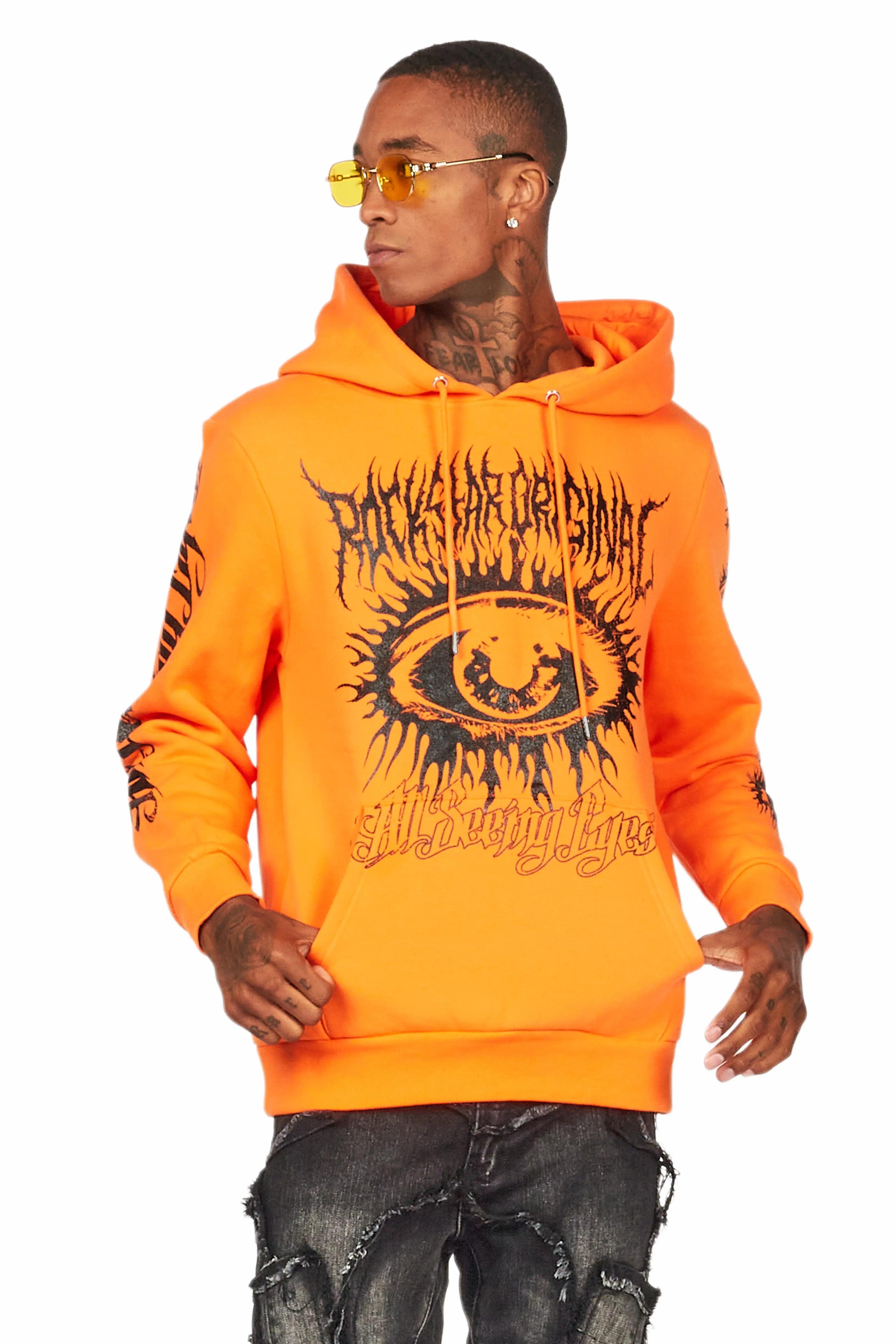 All Seeing Eyes Orange Graphic Hoodie Male Product Image