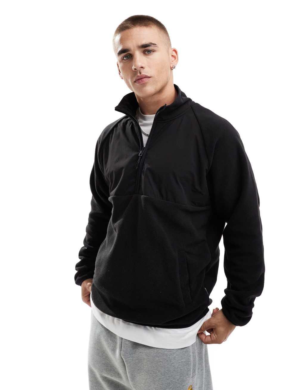 Jack & Jones half zip fleece with nylon panel in black  Product Image