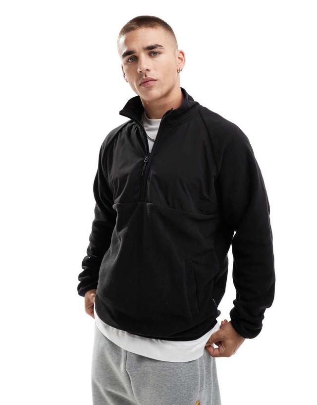 Jack & Jones half zip fleece with nylon panel in black  Product Image