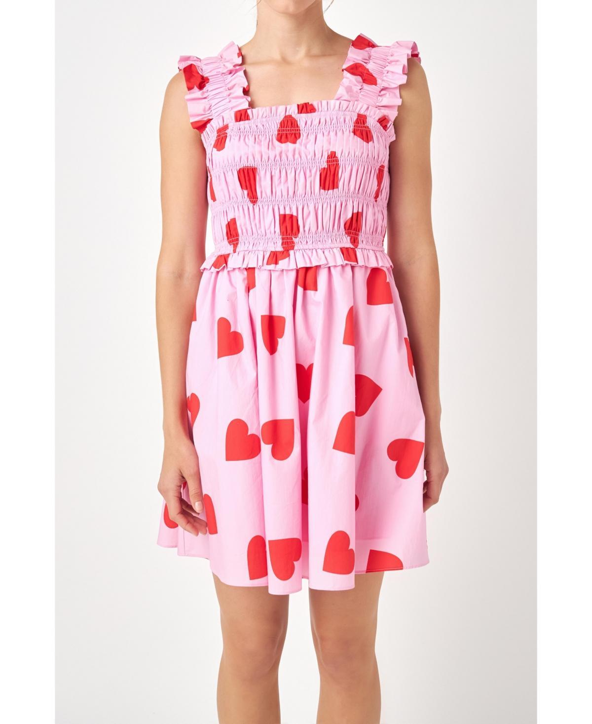 English Factory Womens Heart Shape Smocked Mini Dress - Pink Product Image