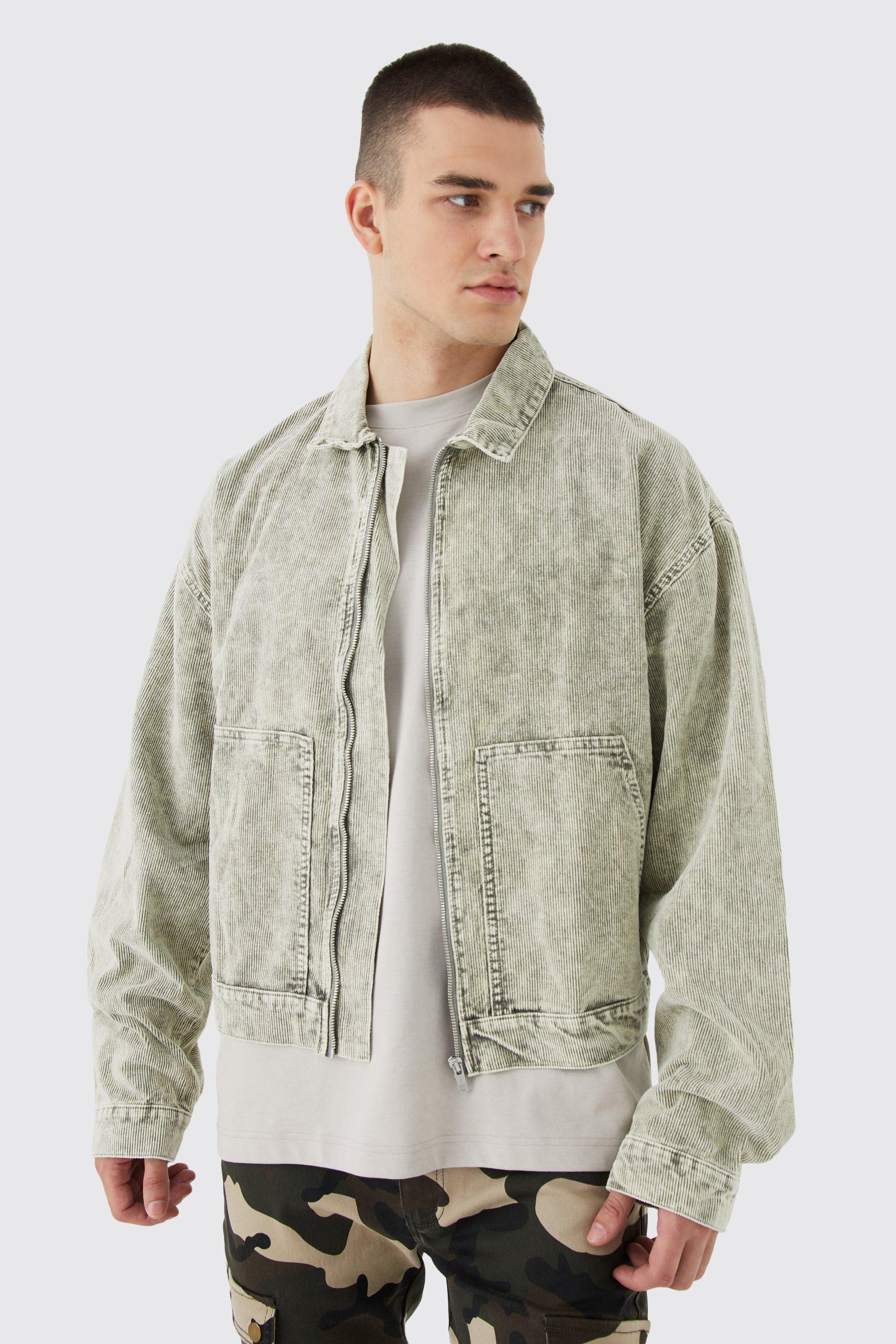 Tall Boxy Acid Wash Cord Jacket | boohooMAN USA Product Image