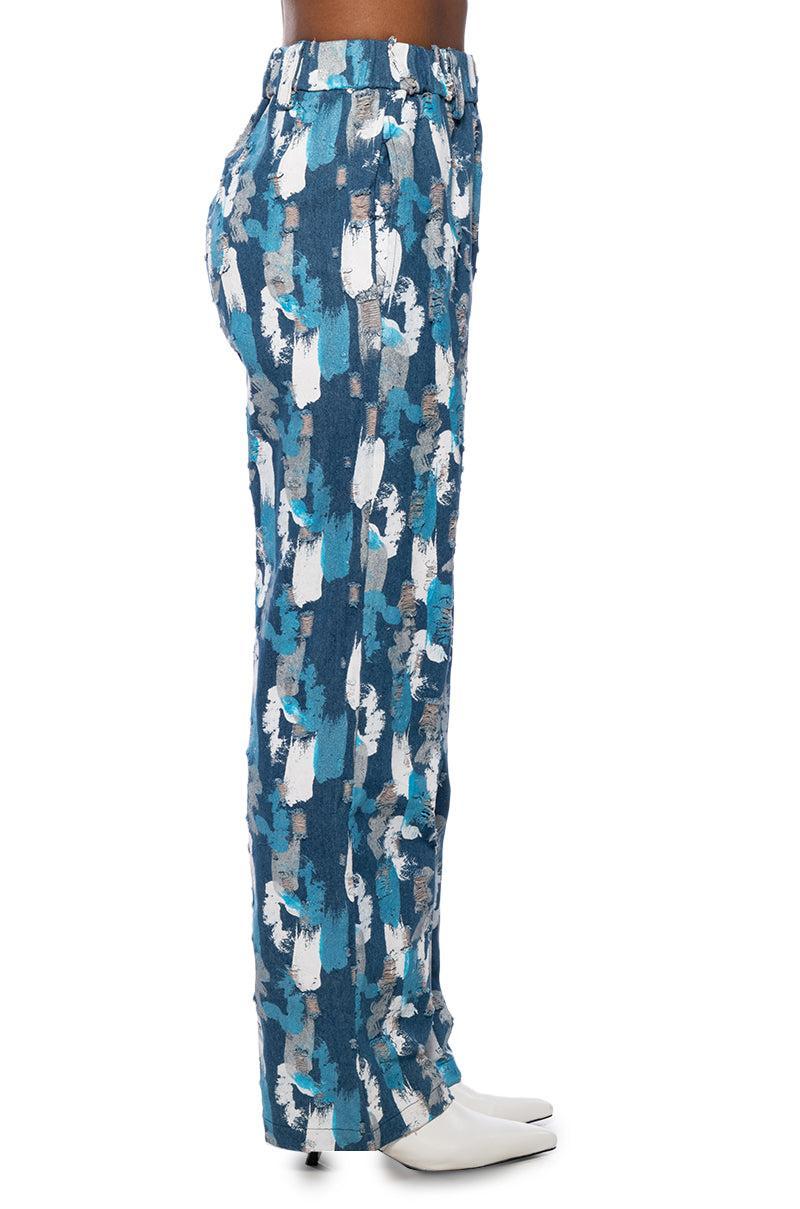 PAINTED BLUE HIGH WAIST WIDE LEG PANT Product Image