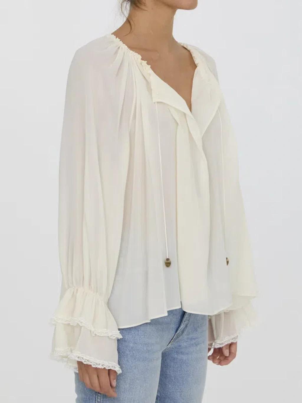 CHLOÉ Gathered Top In Silk In White Product Image