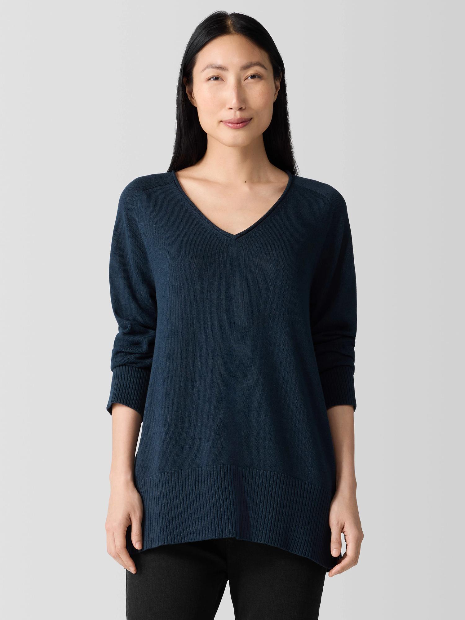 EILEEN FISHER Peruvian Cotton Blend V-Neck Topfemale Product Image