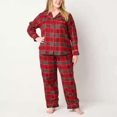 Liz Claiborne Womens Plus Flannel Long Sleeve 2-pc. Pant Pajama Set Product Image