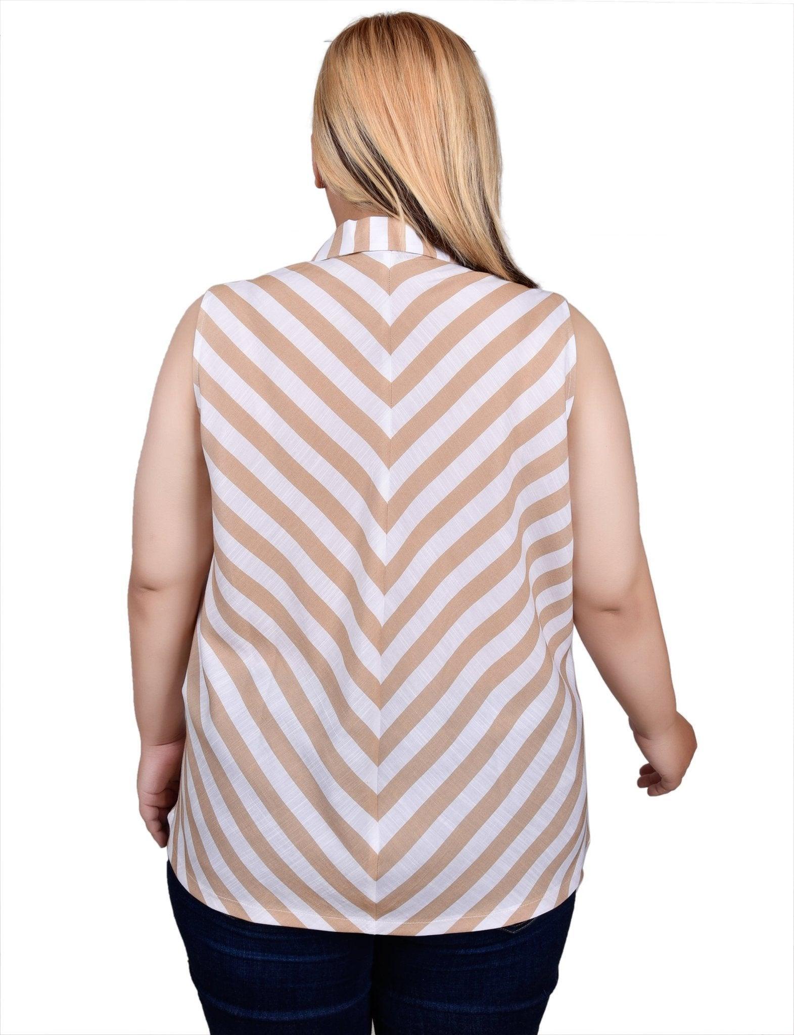 NY Collection Sleeveless Collared Chevron Striped Blouse - Plus Product Image