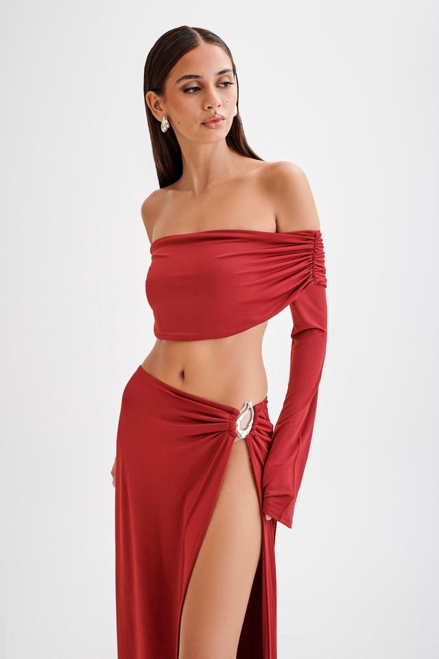 Camryn Slinky Off Shoulder Crop Top - Cherry Red Product Image