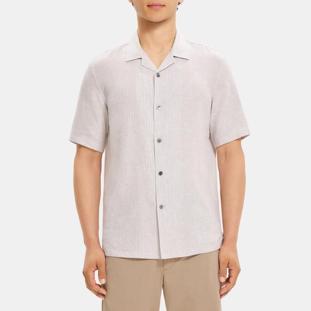 Striped Linen-Tencel Short-Sleeve Camp Shirt | Theory Outlet Product Image