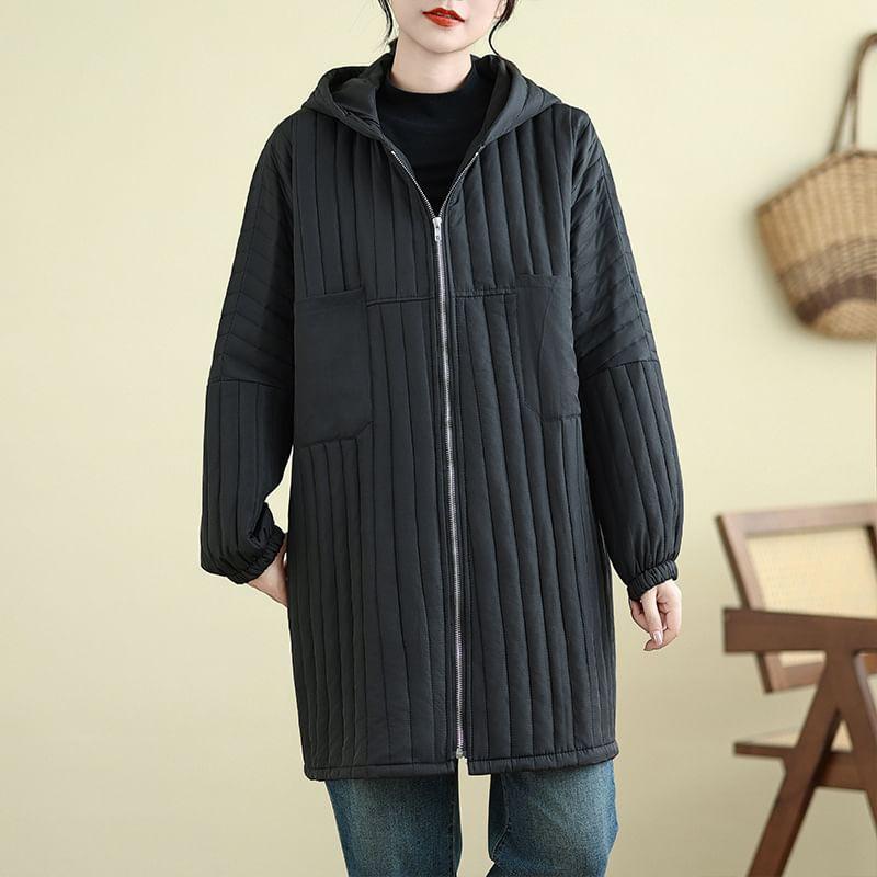 Hooded Plain Puffer Zip Coat product image