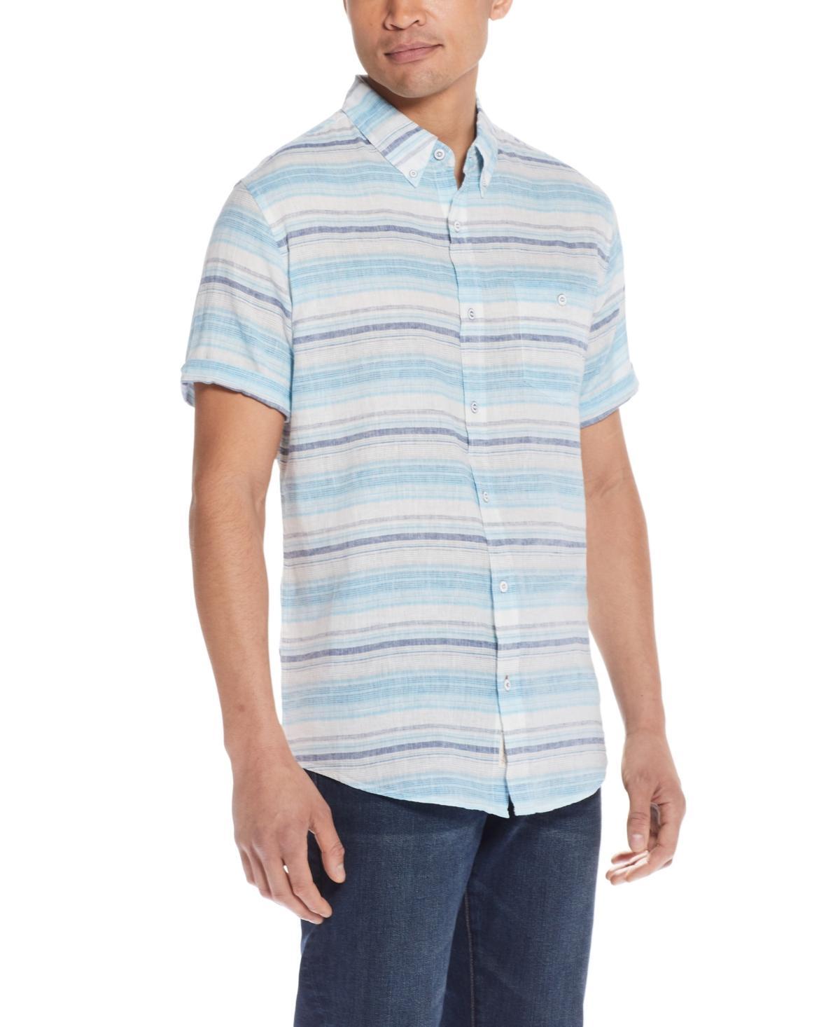 Weatherproof Vintage Mens Linen Cotton Striped Short Sleeve Button Down Shirt Product Image