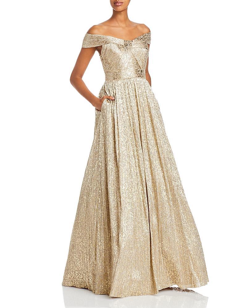 Womens Metallic Off-The-Shoulder Gown Product Image