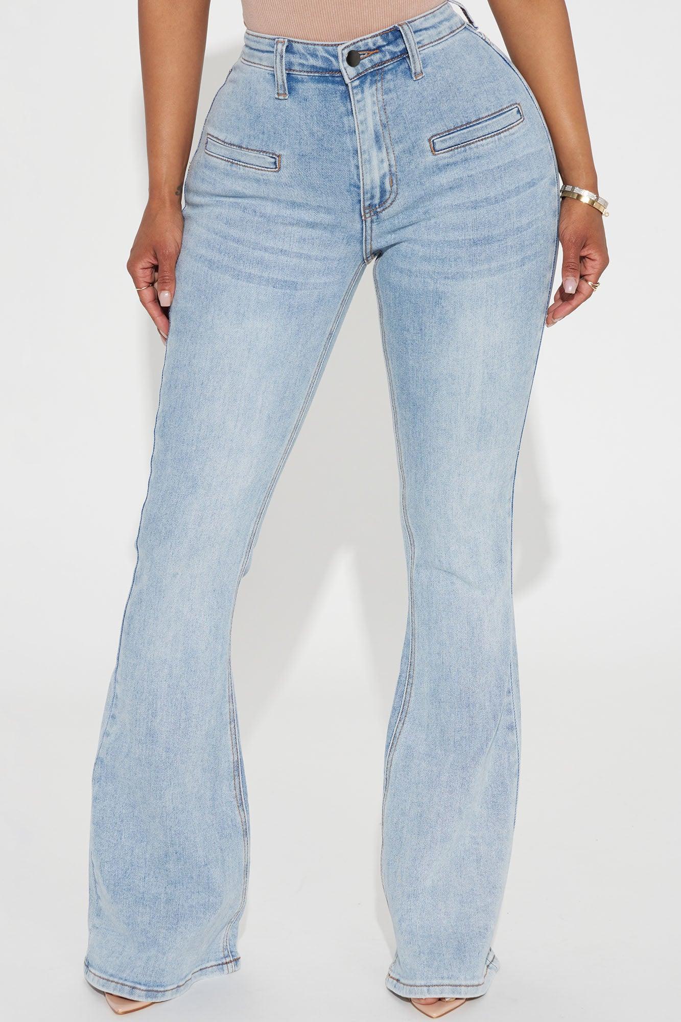 She Means Business Stretch Flare Jeans - Light Wash Product Image