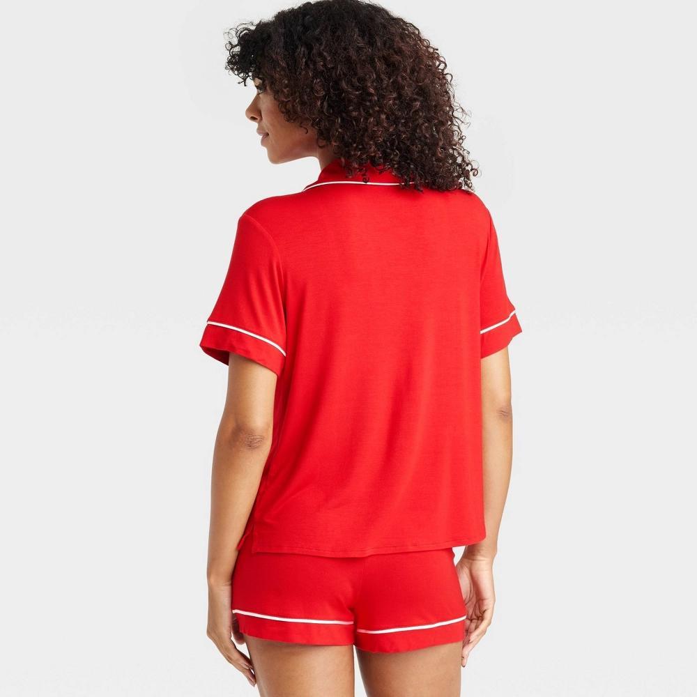 Women's Cloud Knit Short Sleeve Top and Shorts Pajama Set - Auden™ Red XS Product Image