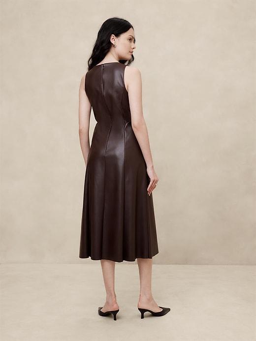 Vegan Leather Paneled Midi Dress Product Image