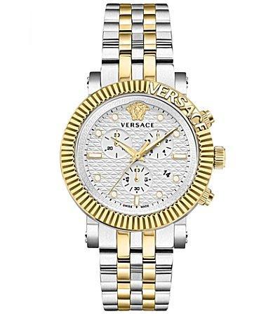 Versace Mens Swiss Chronograph V-Chrono Two-Tone Bracelet Watch 45mm Product Image