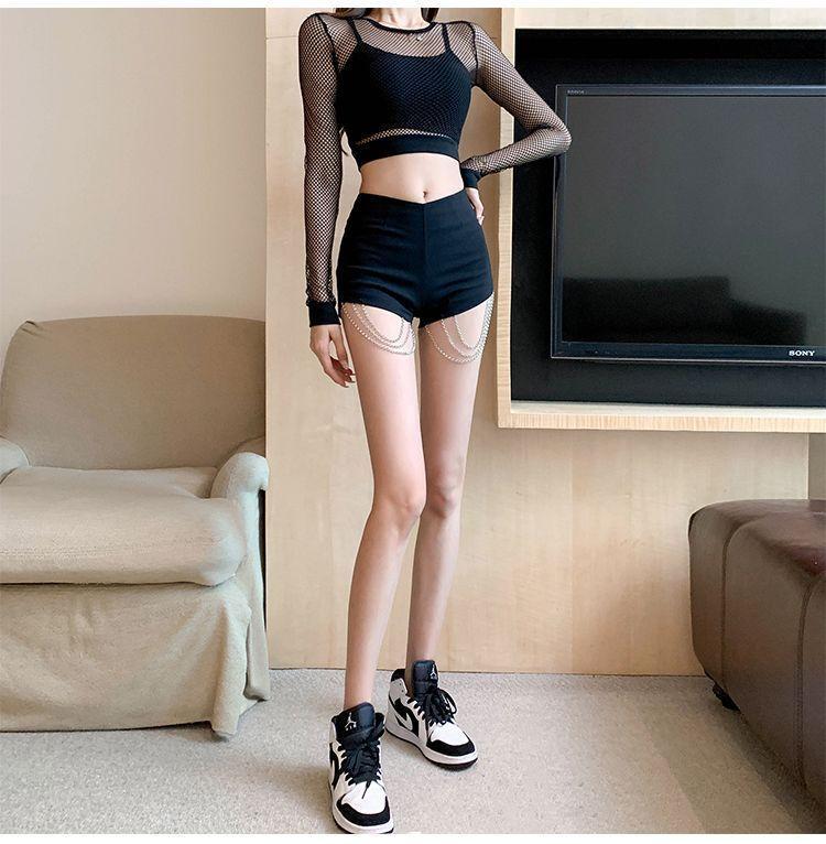 Long-Sleeve Fishnet Crop Top / Chained Hot Pants Product Image