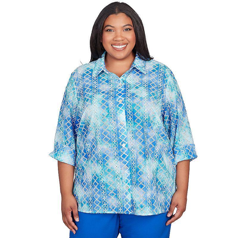 Plus Size Alfred Dunner Eyelet Tie Dye Button Down Top, Womens Product Image