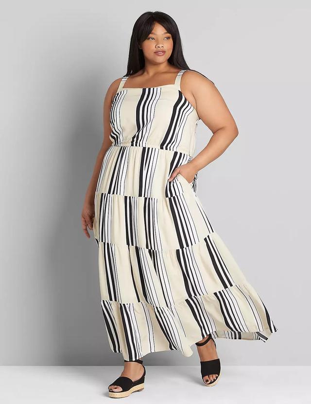 Striped Square-Neck Tiered Maxi Dress Product Image