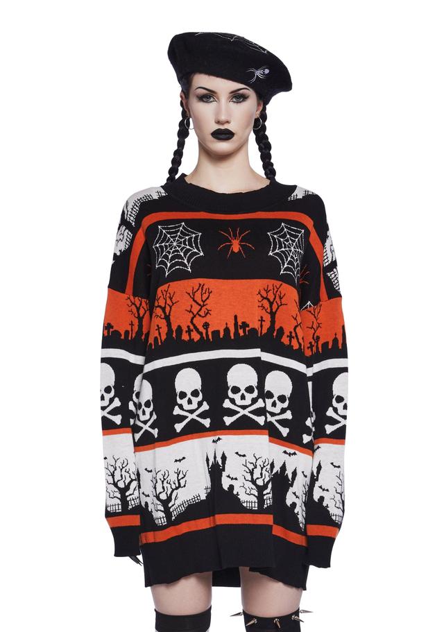 Halloween Women's Skeleton Spider Fair Isle Intarsia Halloween Graphic Knit Sweater - Multi Product Image