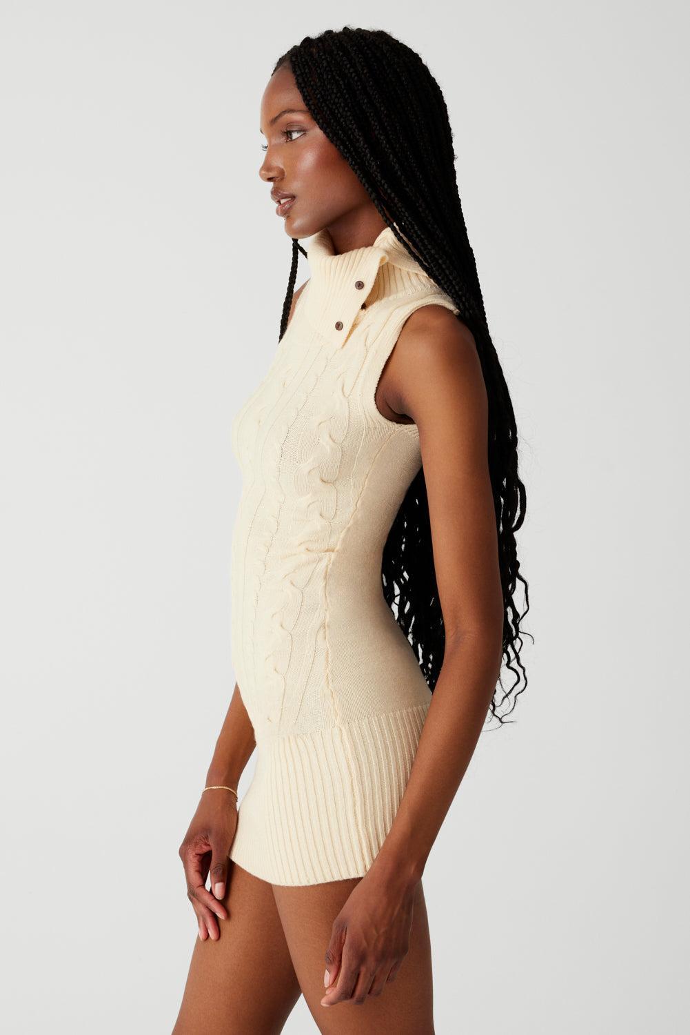 Storm Cable Cloud Knit Mini Dress - French Vanilla Product Image