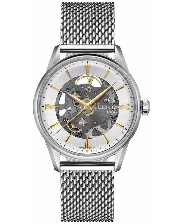 Certina Mens Swiss Automatic Ds-1 Skeleton Stainless Steel Mesh Bracelet Watch 40mm - Silver Product Image