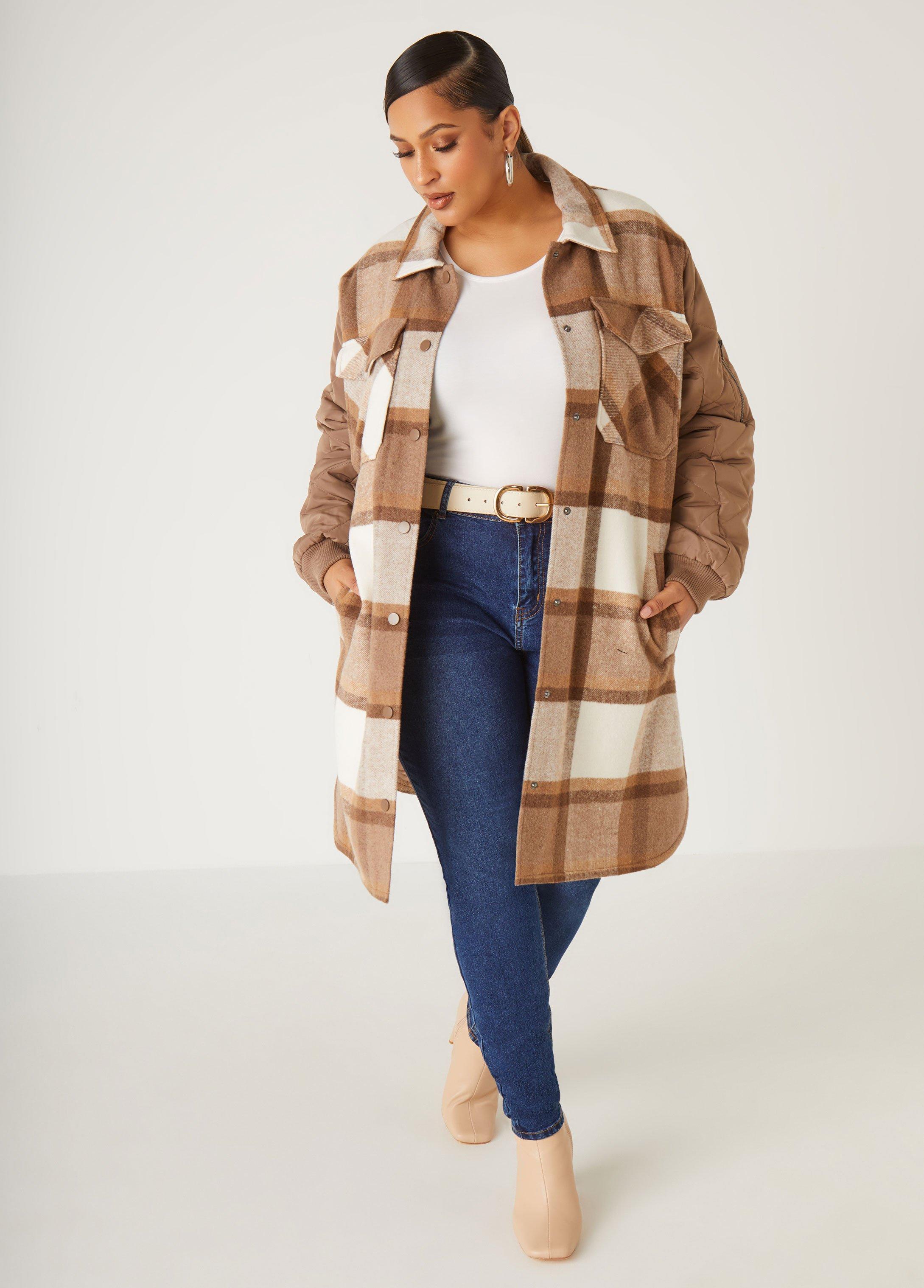 Plus Size Quilted Paneled Plaid Shacket Ashley Stewart product image