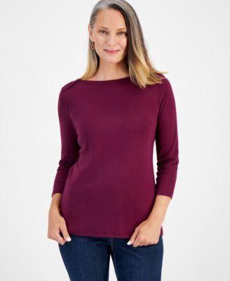 Women's Pima Cotton 3/4-Sleeve Boat-Neck Top, Regular & Petite, Created for Macy's Product Image