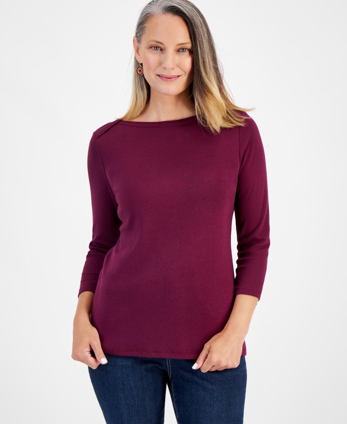 Style & Co Womens Pima Cotton 3/4-Sleeve Boat-Neck Top, Regular & Petite, Created for Macys Product Image