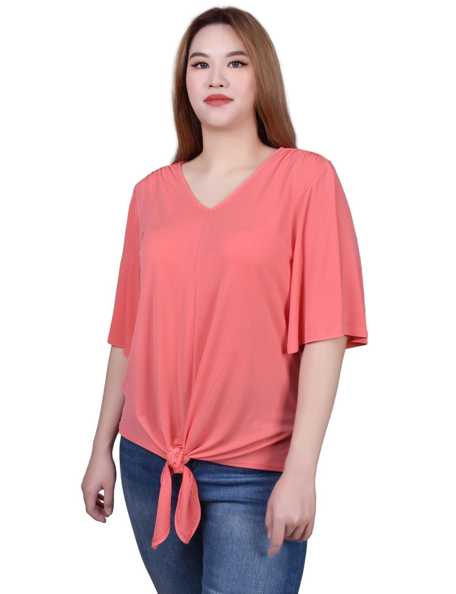 Elbow Sleeve Tie-Front Top - Petite Product Image