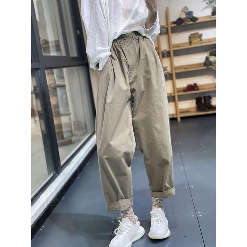 High Rise Plain Cropped Harem Pants Product Image