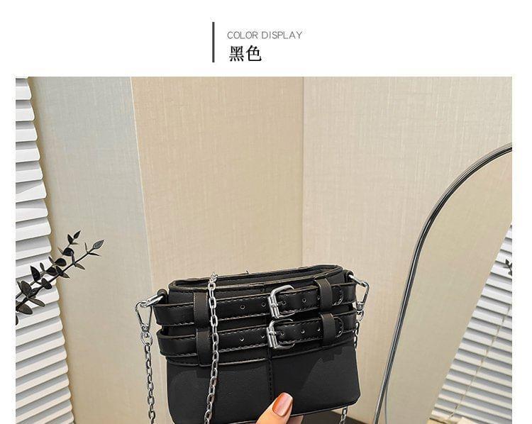 Chain Strap Buckled Faux Leather Crossbody Bag Product Image