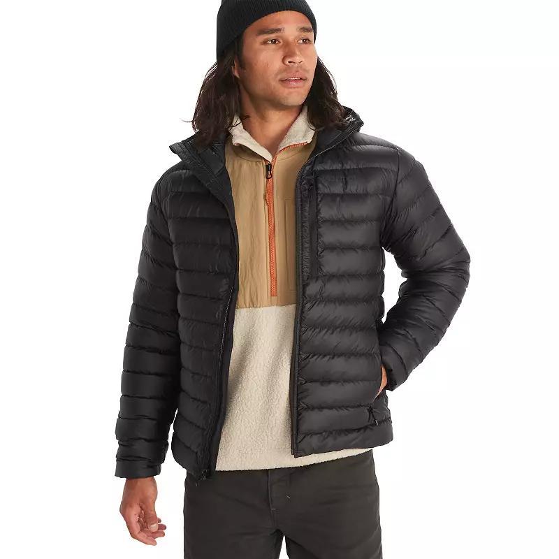 Mens Marmot Highlander Colorblock Hooded Down Puffer Jacket Arctic Blue Product Image