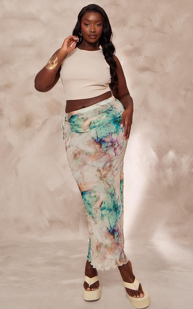 Plus Blue Tie Dye Print Crinkle Maxi Skirt Product Image