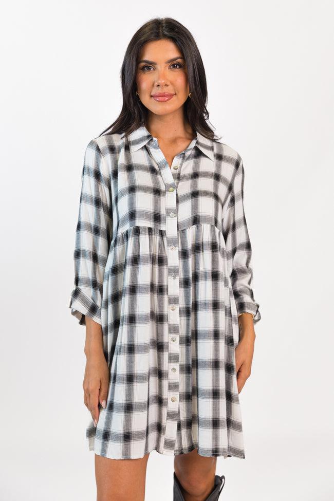 Let's Find Out Black And White Plaid Button Down Dress Product Image